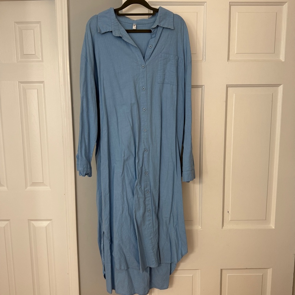 Blue Button-Up Shirt Dress